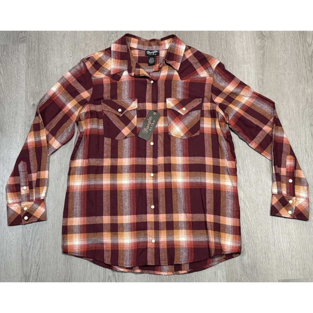 Wrangler Retro Plaid Long Sleeve Western Shirt Men's S Red Pearl Snap Button NWT
